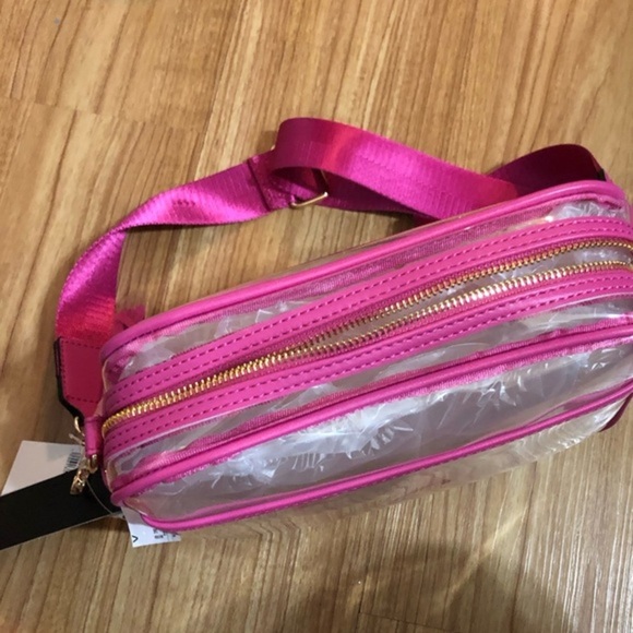 Pink piping trim Clear transparent crossbody camera bag wide adjustable bag - Picture 7 of 10